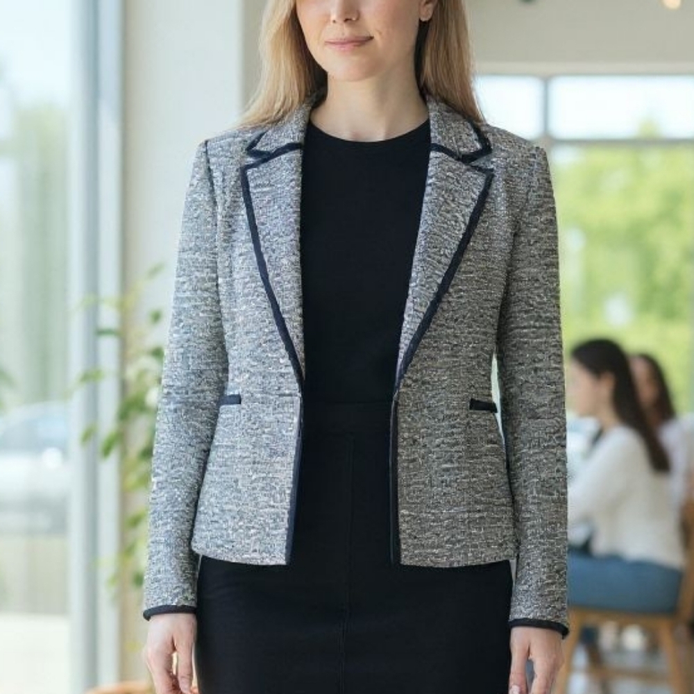 EUC Tory Burch Size 6 Gray Tweed Fitted Hook & Eye Closure Blazer!